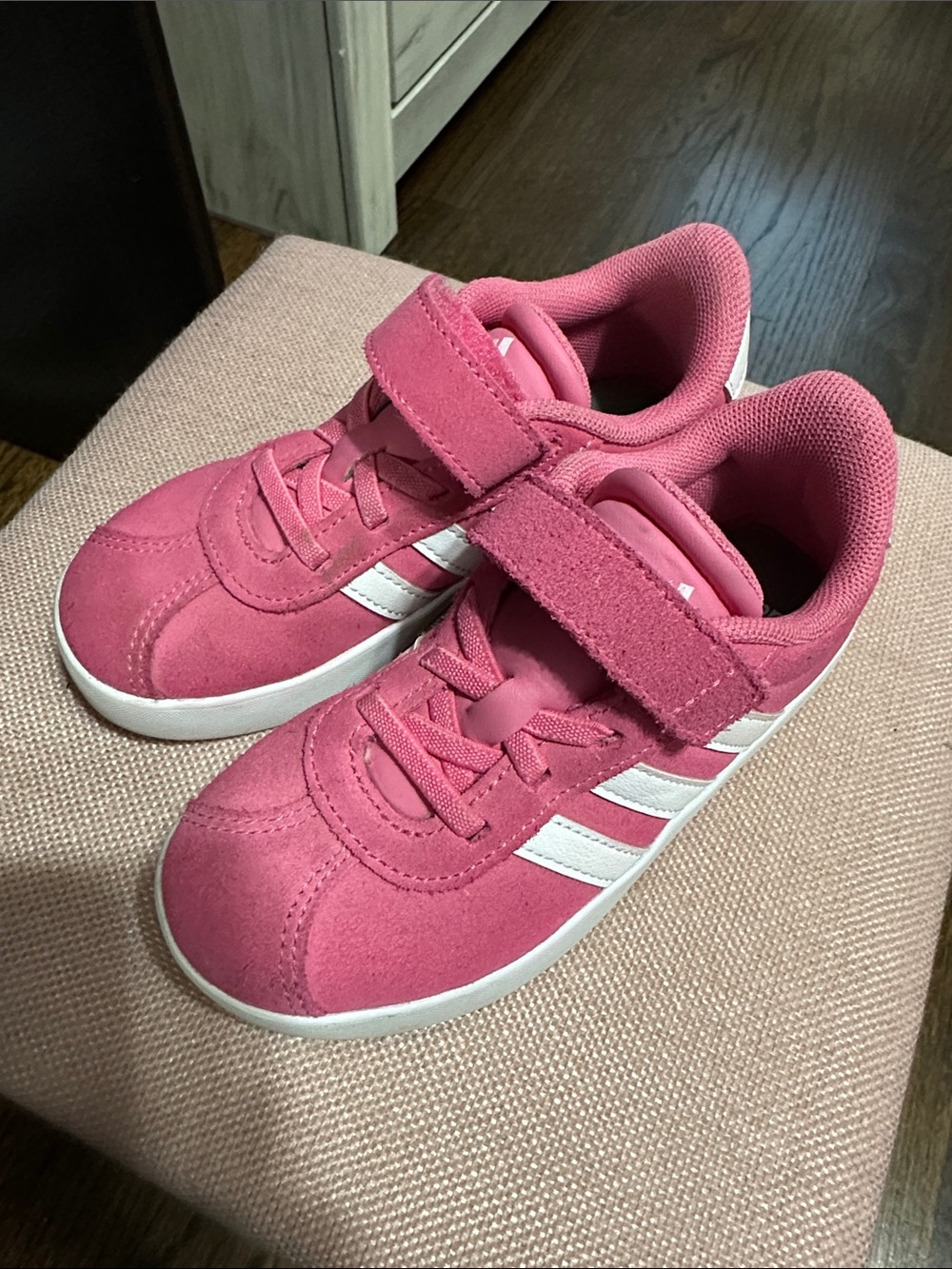 adidas Kids Hot Pink Sneakers with White Stripes
